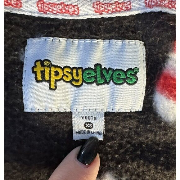 TIpsy Elves Candy Cane Lane Jumpsuit Boys or Girls Sz XS Black Red Full Zip - Picture 5 of 10